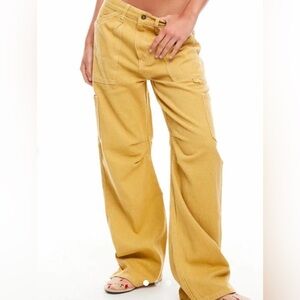 Lioness Women's Oversized Cargo Pants Miami Vice Mustard Yellow Size XXS